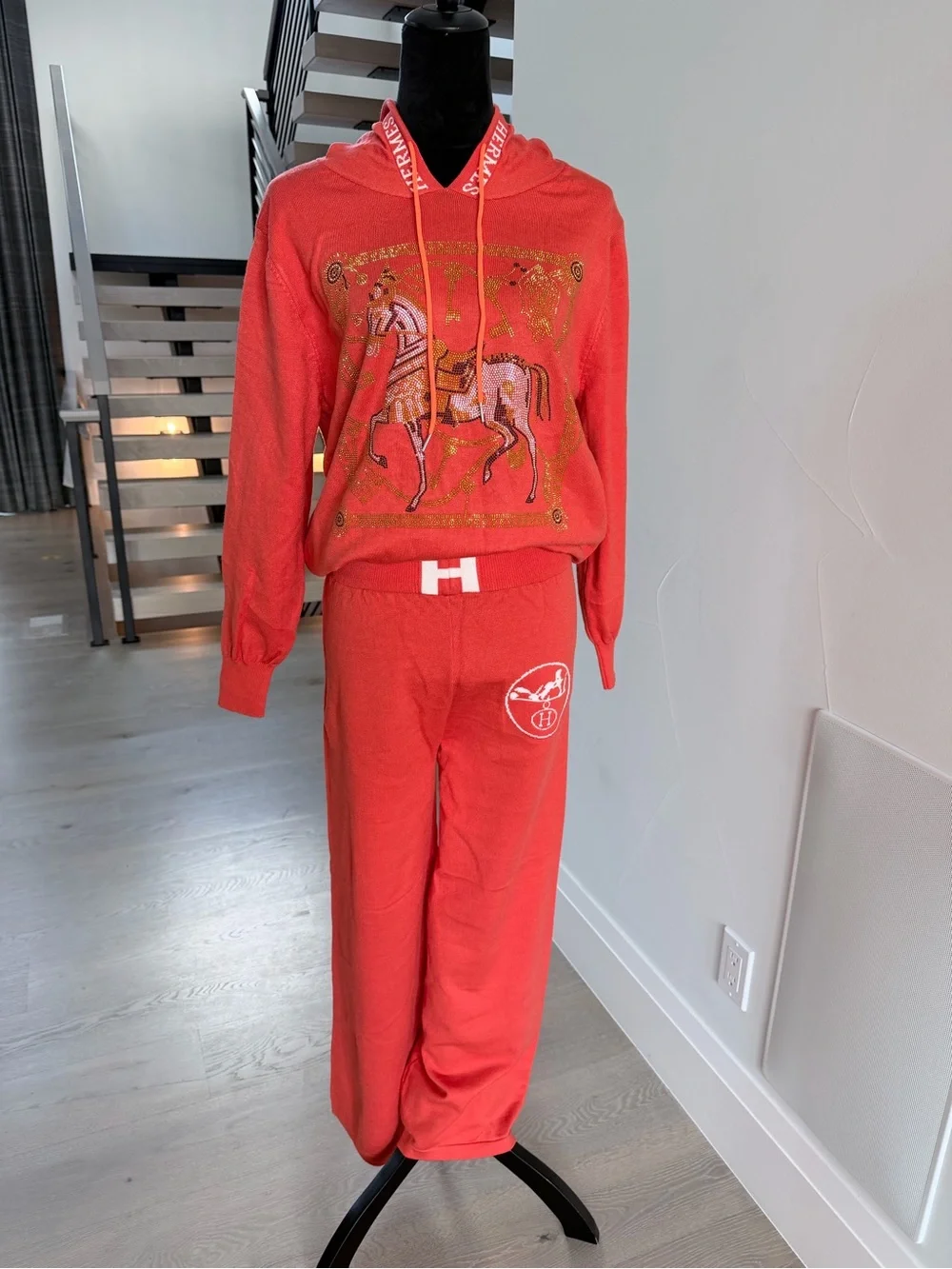 Orange Hoodie & Jogger Set Tracksuit Lounge set with Wide Leg pants size S